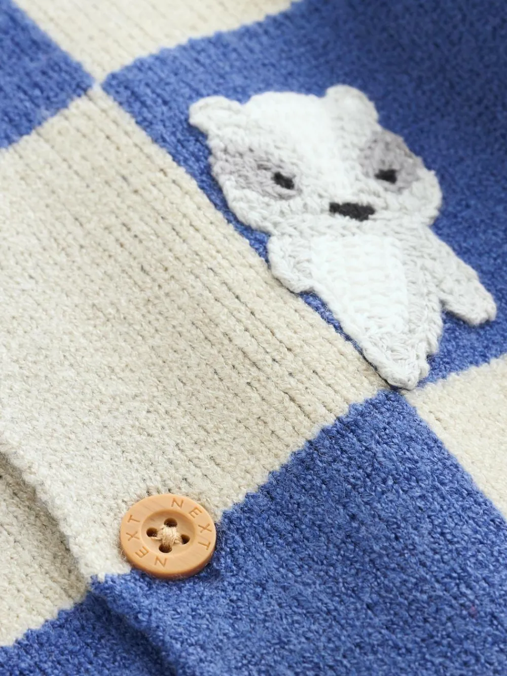 Hot Next Baby Knitted Cardigan (0mths-2yrs) Blue Checkerboard Embroidered Character