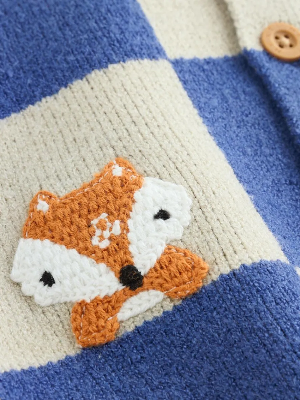 Hot Next Baby Knitted Cardigan (0mths-2yrs) Blue Checkerboard Embroidered Character