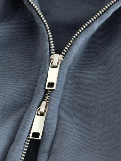 Online Next Cotton Rich Jersey Full Zip Funnel Neck Sweatshirt Blue