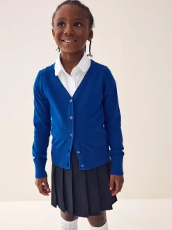 Next Blue Cotton Rich School V-Neck Cardigan (3-16yrs)^ Knitwear & Sweaters|Knitwear