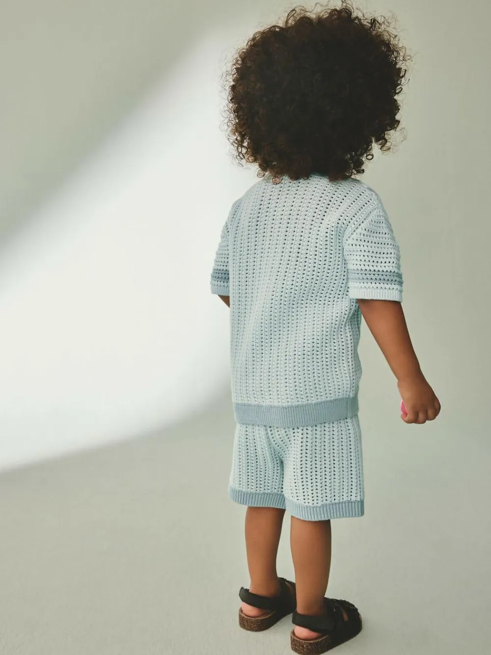 Next Blue Crochet Knitted Short Sleeve Shirt and Shorts Set (3mths-10yrs)^BOY Knitwear & Sweaters|Knitwear
