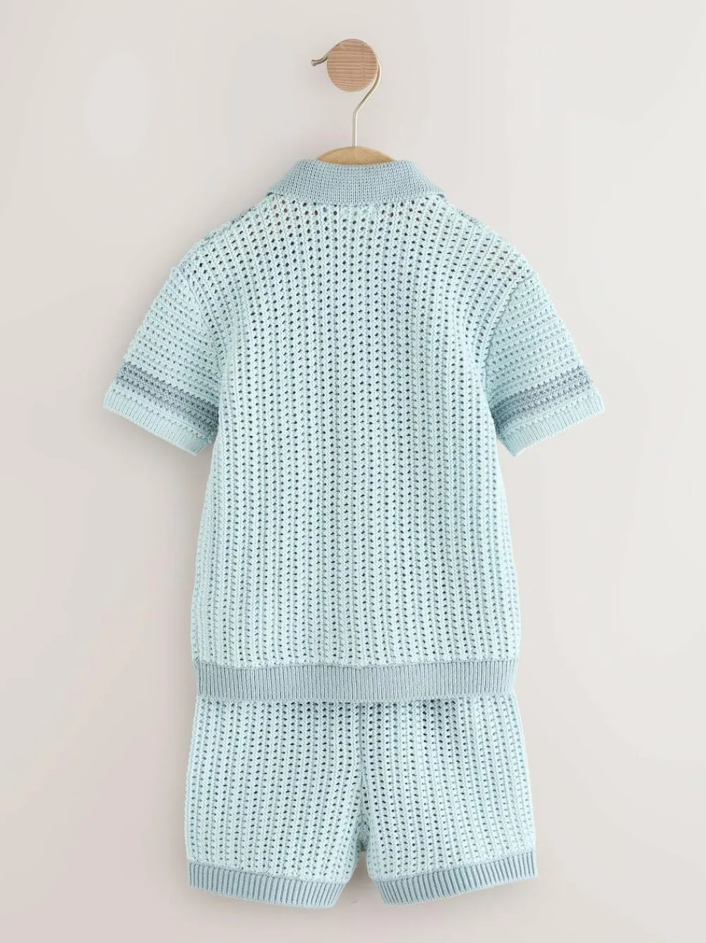 Next Blue Crochet Knitted Short Sleeve Shirt and Shorts Set (3mths-10yrs)^BOY Knitwear & Sweaters|Knitwear