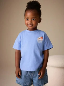 New Next Short Sleeve Embroidered T-Shirt (3mths-7yrs) Blue Cupcake