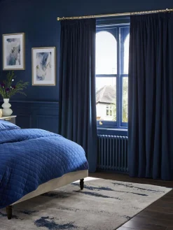 Next Blue Dark Navy Matte Velvet Pencil Pleat Blackout/Thermal Curtains^ Curtains & Blinds