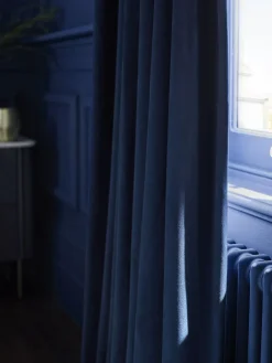 Next Blue Dark Navy Matte Velvet Pencil Pleat Blackout/Thermal Curtains^ Curtains & Blinds