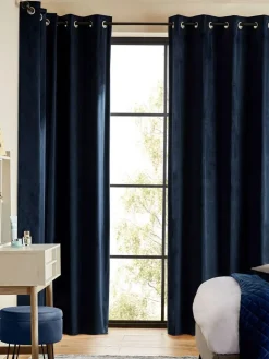 Next Blue Dark Navy Matte Velvet Blackout/Thermal Curtains^ Curtains & Blinds