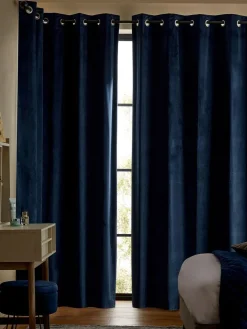 Next Blue Dark Navy Matte Velvet Blackout/Thermal Curtains^ Curtains & Blinds