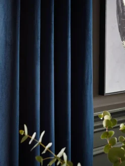 Next Blue Dark Navy Matte Velvet Super Thermal Curtains^ Curtains & Blinds