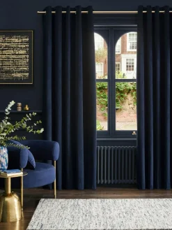 Next Blue Dark Navy Matte Velvet Lined Curtains^ Curtains & Blinds
