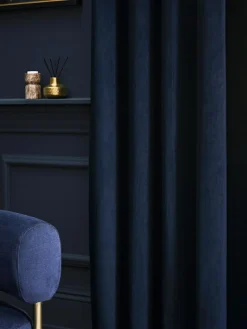 Next Blue Dark Navy Matte Velvet Lined Curtains^ Curtains & Blinds