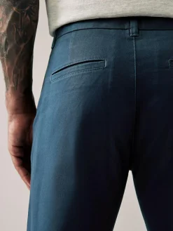 Hot Next Blue Dark Straight Fit Stretch Chinos Trousers