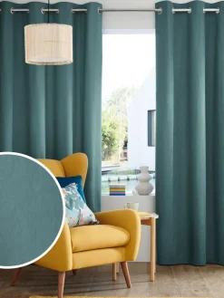 Clearance Next Blue Dark Teal Blackout/Thermal Cotton Eyelet Curtains