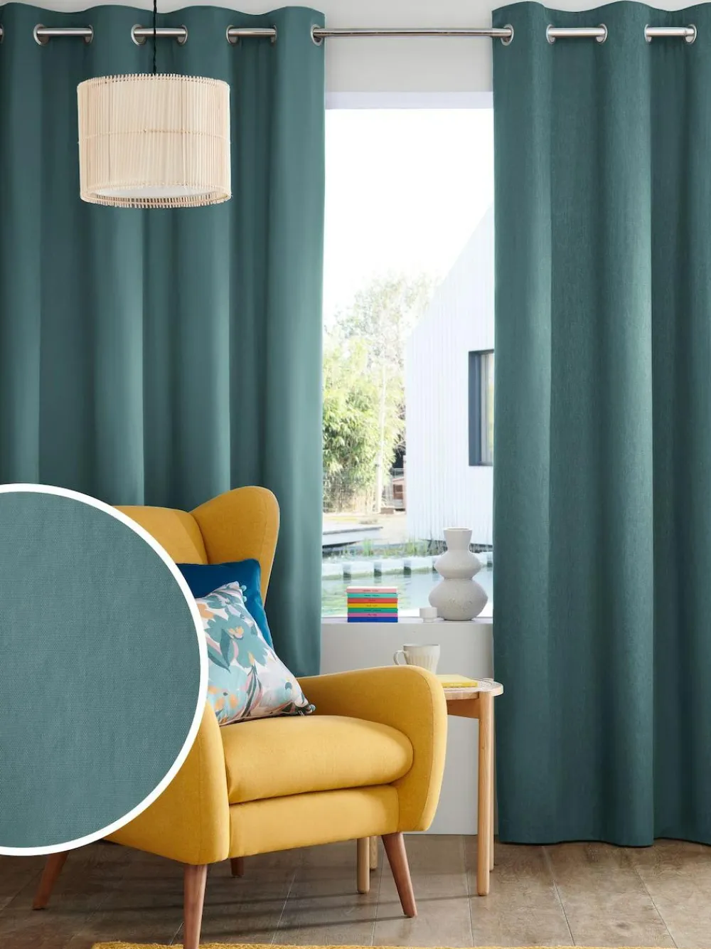 Clearance Next Blue Dark Teal Blackout/Thermal Cotton Eyelet Curtains