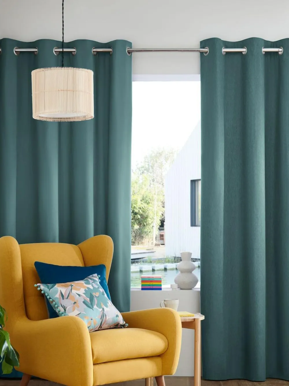 Clearance Next Blue Dark Teal Blackout/Thermal Cotton Eyelet Curtains