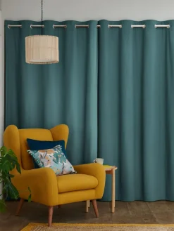 Clearance Next Blue Dark Teal Blackout/Thermal Cotton Eyelet Curtains