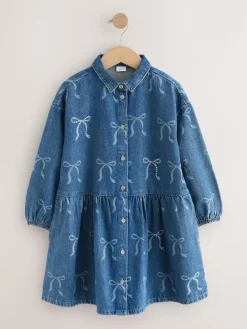 Next Blue Denim Bow Diamante Shirt Dress (3-16yrs)^ Dresses