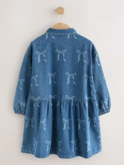 Next Blue Denim Bow Diamante Shirt Dress (3-16yrs)^ Dresses