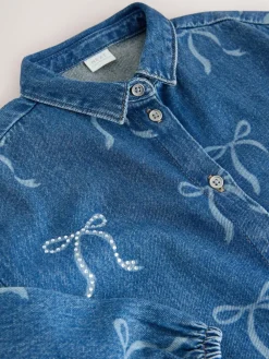 Next Blue Denim Bow Diamante Shirt Dress (3-16yrs)^ Dresses