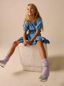 Hot Next Blue Denim Puff Sleeve Blouse and Skirt Set (3-16yrs)