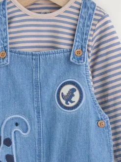 Best Next Baby Denim Dungarees and Bodysuit Set (0mths-2yrs) Blue Dinosaur