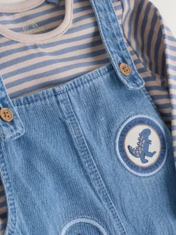 Best Next Baby Denim Dungarees and Bodysuit Set (0mths-2yrs) Blue Dinosaur