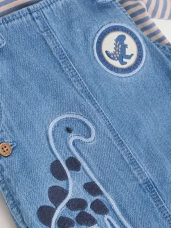 Best Next Baby Denim Dungarees and Bodysuit Set (0mths-2yrs) Blue Dinosaur