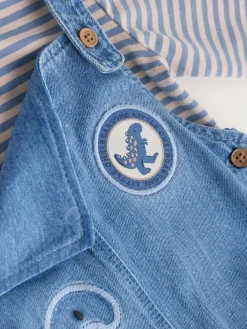 Best Next Baby Denim Dungarees and Bodysuit Set (0mths-2yrs) Blue Dinosaur