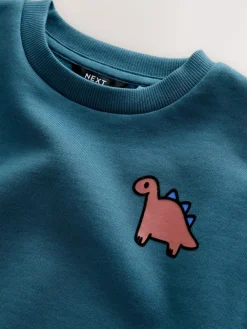 Next Blue Dinosaur Back Printed Crew Neck Jersey Sweatshirt (3mths-7yrs)^BOY Cosy Club|Baby Winter Clothing