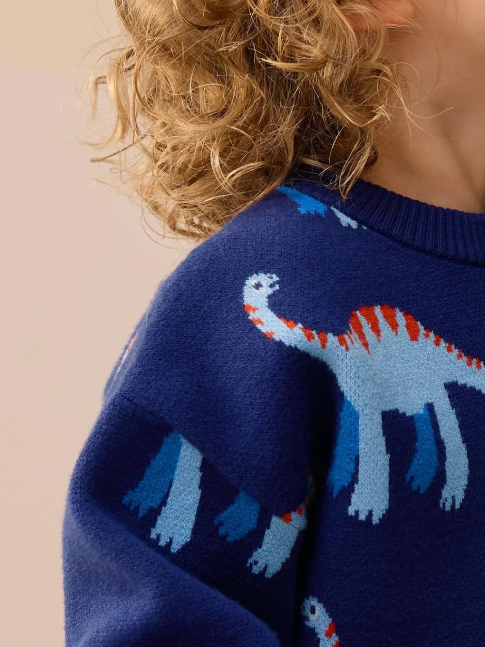 Next Blue Dinosaur Knitted Crew Neck Jumper (3mths-7yrs)