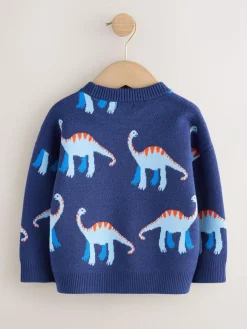 Next Blue Dinosaur Knitted Crew Neck Jumper (3mths-7yrs)