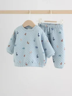 Next Blue Dinosaur Print Baby Quilted Sweat Top and Joggers Set (0mths-2yrs)