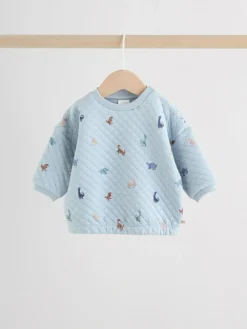 Next Blue Dinosaur Print Baby Quilted Sweat Top and Joggers Set (0mths-2yrs)