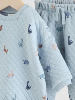 Next Blue Dinosaur Print Baby Quilted Sweat Top and Joggers Set (0mths-2yrs)