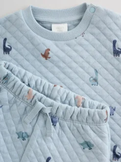 Next Blue Dinosaur Print Baby Quilted Sweat Top and Joggers Set (0mths-2yrs)