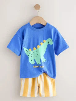Online Next Short Sleeve T-Shirt and Shorts Set (3mths-7yrs) Blue Dinosaur