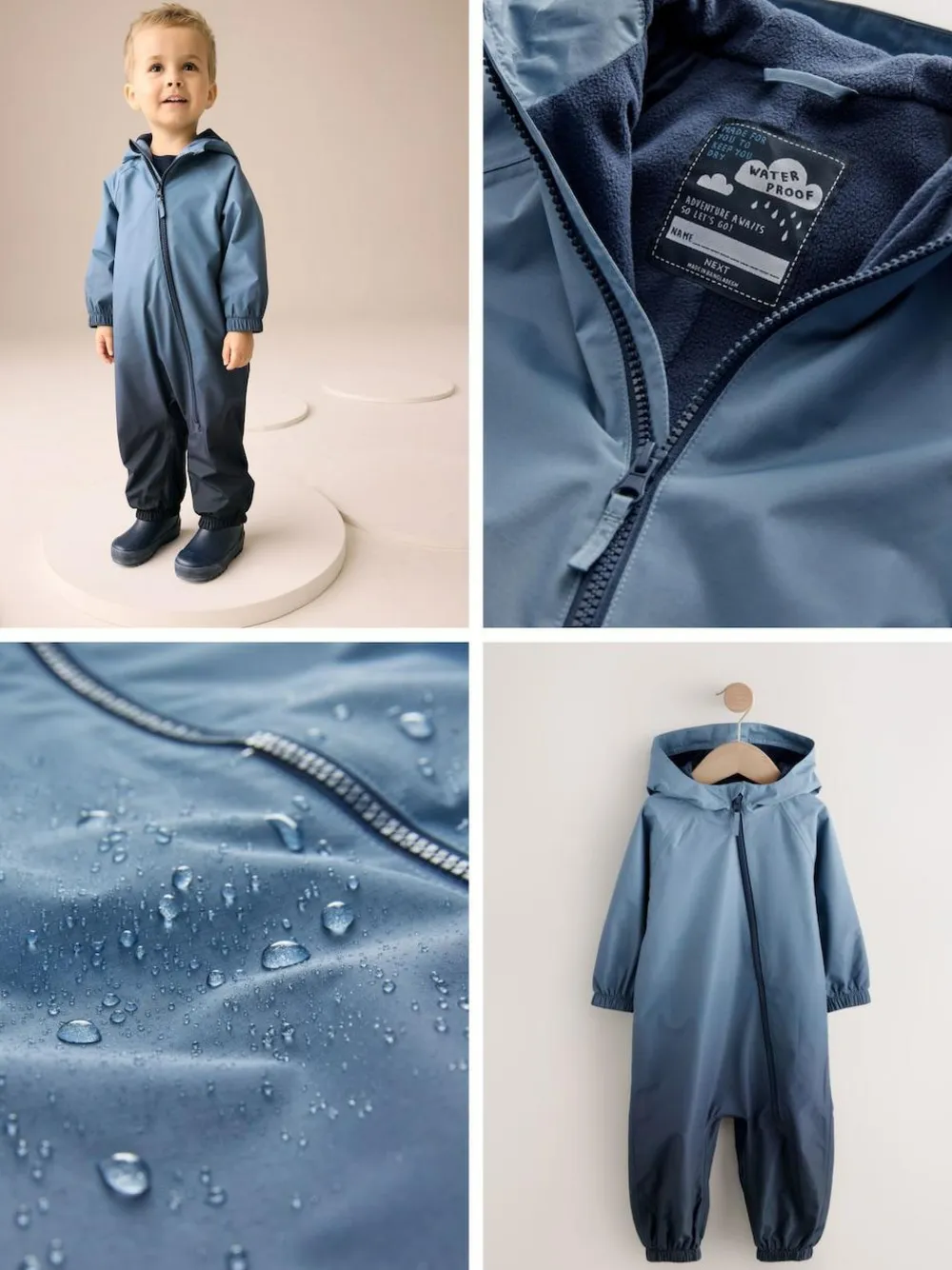 Next Blue Dip Dye Waterproof Fleece Lined Puddlesuit (3mths-7yrs)^BOY Newborn Clothing|Baby Winter Clothing