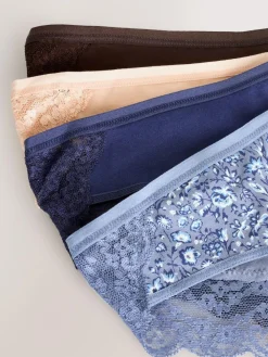 Hot Next Blue Ditsy Floral Bikini Cotton Lace Knickers 4 Pack