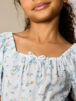 Sale Next Puff Sleeve Blouse and Skirt Set (3-16yrs) Blue Ditsy Stripe