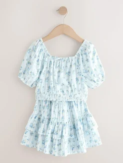 Sale Next Puff Sleeve Blouse and Skirt Set (3-16yrs) Blue Ditsy Stripe