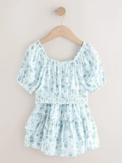 Sale Next Puff Sleeve Blouse and Skirt Set (3-16yrs) Blue Ditsy Stripe