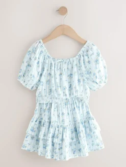 Sale Next Puff Sleeve Blouse and Skirt Set (3-16yrs) Blue Ditsy Stripe