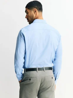 Next Blue Dobby Slim Fit Cotton Stretch Long Sleeve Formal Shirt^ Shirts