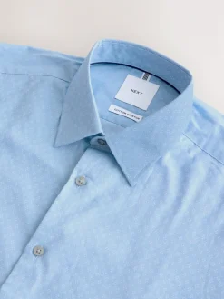 Next Blue Dobby Slim Fit Cotton Stretch Long Sleeve Formal Shirt^ Shirts