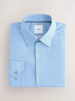 Next Blue Dobby Slim Fit Cotton Stretch Long Sleeve Formal Shirt^ Shirts