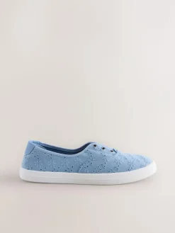 Outlet Next Embroidered Laceless Canvas Slip On Trainers Blue
