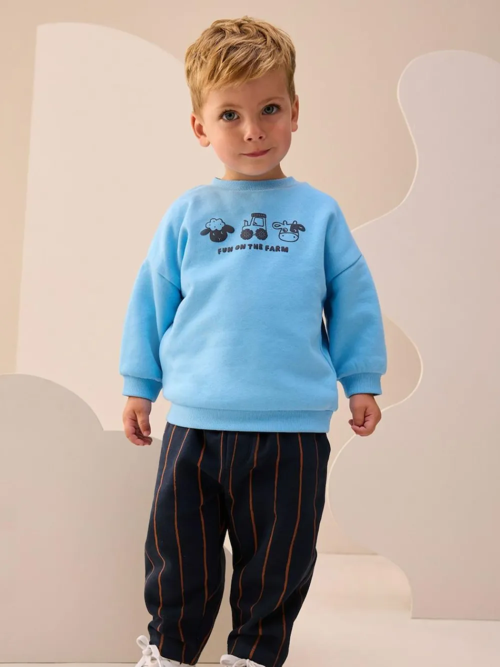 Sale Next Blue Farm Animal Single Sweatshirt And Stripe Joggers Set (3mths-7yrs)