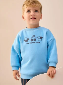 Sale Next Blue Farm Animal Single Sweatshirt And Stripe Joggers Set (3mths-7yrs)