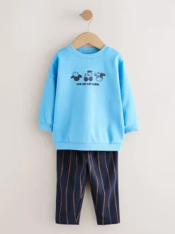 Sale Next Blue Farm Animal Single Sweatshirt And Stripe Joggers Set (3mths-7yrs)