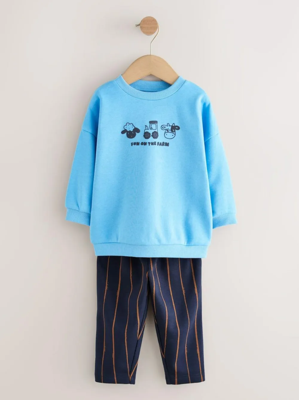 Sale Next Blue Farm Animal Single Sweatshirt And Stripe Joggers Set (3mths-7yrs)