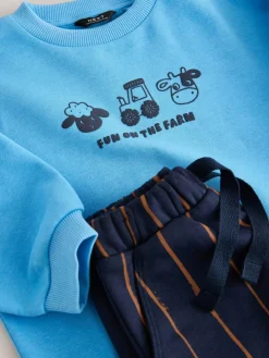 Sale Next Blue Farm Animal Single Sweatshirt And Stripe Joggers Set (3mths-7yrs)